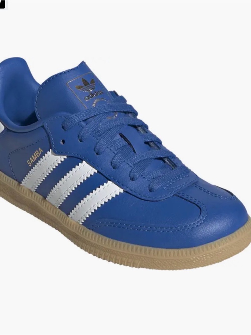 adidas Kids Samba Leather Sneaker in Blue & White size12